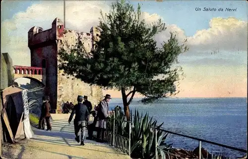 Ak Nervi Genova Genua Liguria, Uferpromenade, Turm