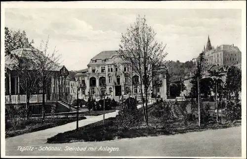 Ak Teplice Šanov Teplitz Schönau Region Aussig, Steinbad mit Anlagen, Stadtansicht