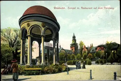 Ak Wiesbaden in Hessen, Tempel mit Restaurant auf dem Neroberg