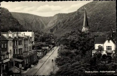 Ak Thale im Harz, Hubertusstraße, Teilansicht, Kirchturm