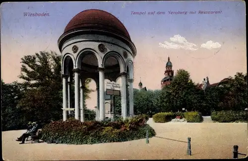 Ak Wiesbaden in Hessen, Tempel auf dem Neroberg mit Restaurant