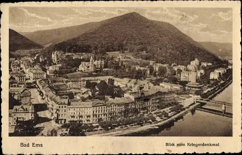 Ak Bad Ems an der Lahn, Blick vom Kriegerdenkmal, Panorama