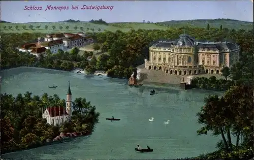 Ak Ludwigsburg in Baden Württemberg, Seeschloss Monrepos, Boote
