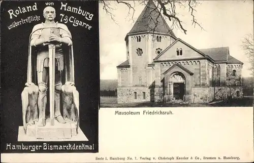 Ak Friedrichsruh Aumühle im Herzogtum Lauenburg, Mausoleum, Bismarck Denkmal, Roland Cigarre