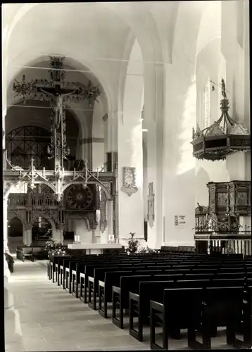 Ak Hansestadt Lübeck, Dom, Innenansicht, Mittelschiff, Kanzel