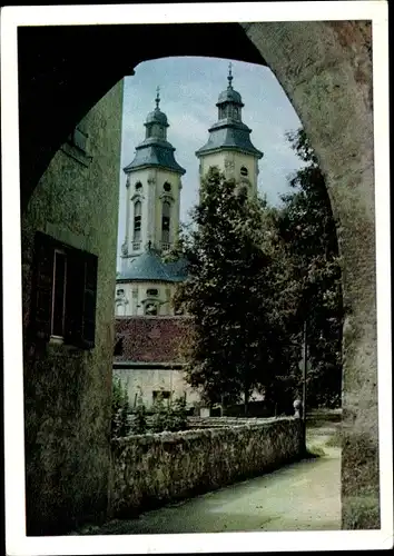Ak Bad Mergentheim in Tauberfranken, Durchblick auf die Türme der Schloßkirche