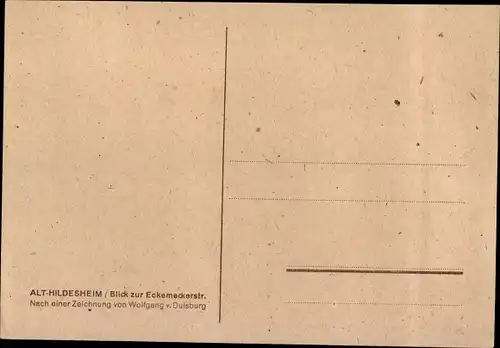 Künstler Ak v. Duisburg, Wolfgang, Hildesheim in Niedersachsen, Blick zur Eckemeckerstrasse