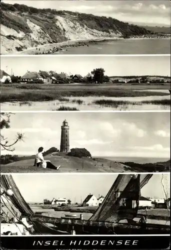 Ak Insel Hiddensee in der Ostsee, Küste, Leuchtturm, Blick vom Boot