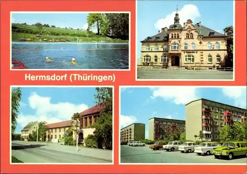 Ak Hermsdorf in Thüringen, Bad, Rathaus, Waldsiedlung, Ingenieurschule Elektrotechnik und Keramik