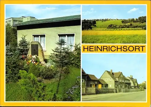 Ak Heinrichsort Lichtenstein in Sachsen, Ernst Thälmann Gedenkstätte, Hauptstraße, Felder