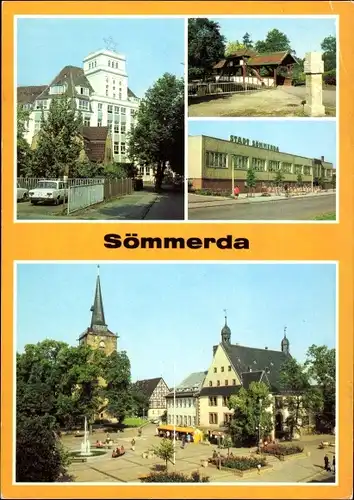 Ak Sömmerda in Thüringen, Kulturhaus 1.Mai, Brücke zum Stadtpark, Gaststätte Stadt Sömmerda, Markt