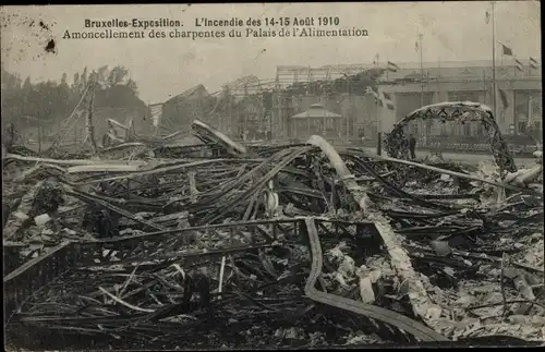 Ak Bruxelles Brüssel, Exposition 1910, Incendie, Palais de l'Alimentation