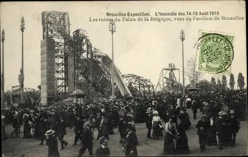 Ak Bruxelles Brüssel, Weltausstellung 1910, Incendie, Les Ruines du Palais de la Belgique