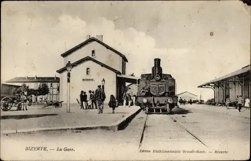 Ak Bizerte Tunesien, La Gare, Bahnhof, Dampflok