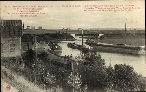 Ak Saint Roch Auvelais Sambreville Wallonien, Usine, Ausladeplatz, Pumpenanlage an der Sambre