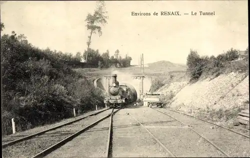 Ak Ronse Renaix Ostflandern, Lokomotive passiert den Tunnel