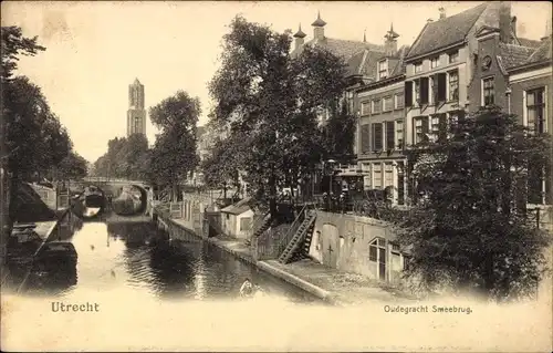 Ak Utrecht Niederlande, Oudegracht Smeebrug, Brücke, Kanal