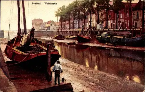 Ak Walcheren Zeeland, Nenke und Ostermaier Serie 165 Nr. 2959, Kanal, Boote