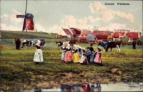 Ak Walcheren Zeeland, Windmühle, Bauernhof