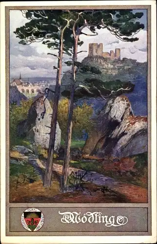 Künstler Ak Mödling Niederösterreich, Ort und Burg