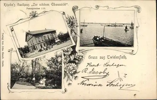 Ak Hollern Twielenfleth an der Elbe, Köpckes Gasthaus Zur schönen Elbaussicht