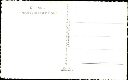 Ak Französisch Kongo, Transport de bois sur le Congo