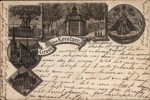 Litho Kevelaer am Niederrhein, Gnadenbild, Kirche, Kreuz, Kapelle