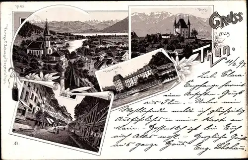 Litho Thun Kt. Bern Schweiz, Burg, Straßenpartie, Ortsansichten