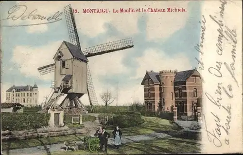 Ak Montaigu Scherpenheuvel Flämisch Brabant, Le Moulin et le Chateau Michiels