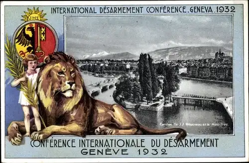 Passepartout Ak Genève Genf Stadt, International Desarmement Conference 1932, Löwe