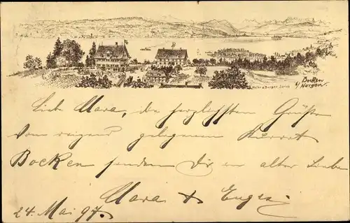 Litho Bocken Horgen Kanton Zürich, Blick auf den Ort