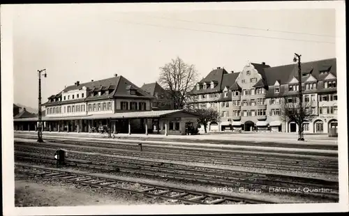 Ak Brugg Kt Aargau Schweiz, Bahnhof Quartier, Gleisseite