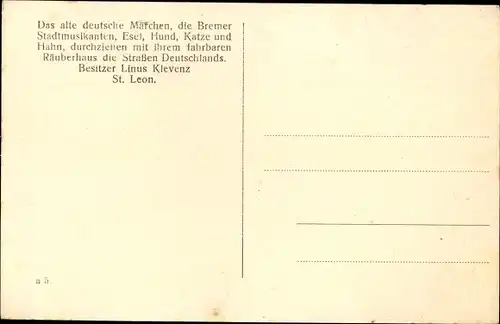 Ak Hansestadt Bremen, Roland, Die Bremer Stadtmusikanten, 5 jährige Reise durch Deutschland u. Öst.