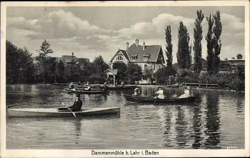 Ak Lahr im Schwarzwald Baden, Gasthaus und Pension Dammenmühle, Ruderpartie