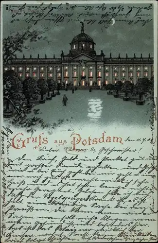 Mondschein Litho Potsdam in Brandenburg, Neues Palais bei Nacht