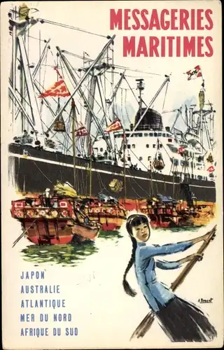 Künstler Ak Messageries Maritimes, Japon, Australie, Alantique, Passagierdampfer in Asien