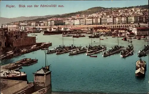 Ak Algier Algerien, Blick von der Admiralität aus, Hafen, Kriegsschiffe, HAPAG