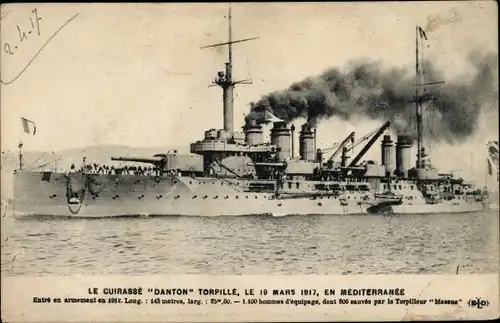 Ak Französisches Kriegsschiff, Marine Militaire Francaise, Danton, Cuirassé