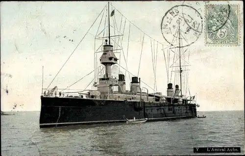 Ak Französisches Kriegsschiff, L'Amiral Aube, Croiseur Cuirasse