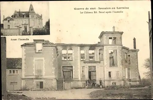 Ak Le Chateau Ed. Fenal, Ansicht vor und nach der Zerstörung, Incendie, Invasion 1914