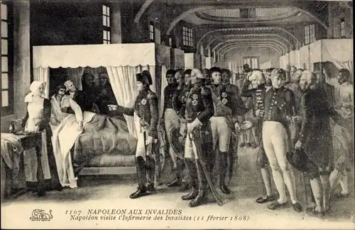 Ak Napoleon aux Invalides, Napoleon visite l'Infirmerie des Invalides 1808