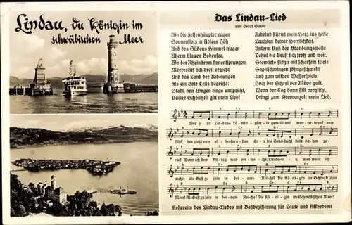 Lied Ak Lindau am Bodensee Schwaben, Das Lindau Lied, Leuchtturm, Stadtansicht