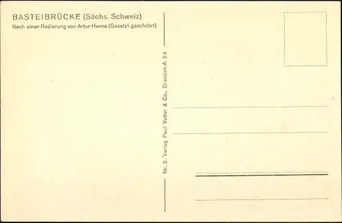 Künstler Ak Henne, Artur, Elbsandsteingebirge, Sächsische Schweiz, Basteibrücke