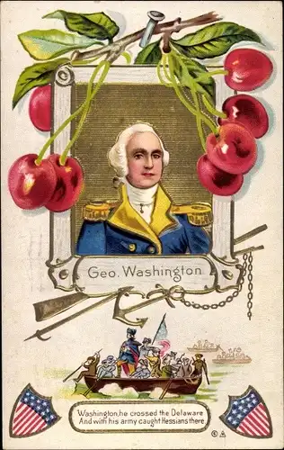 Passepartout Ak George Washington, Portrait, crossing of the Delaware, Kirschen