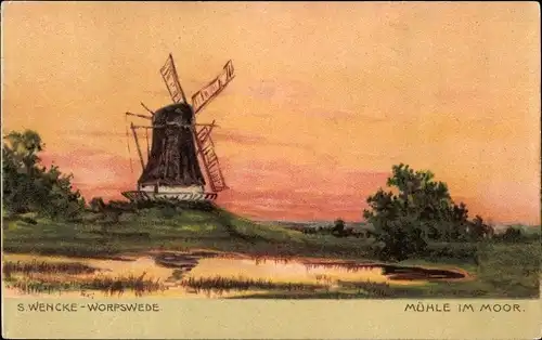 Künstler Ak Wencke, S., Mühle im Moor, Windmühle, NKG