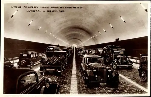 Ak Liverpool North West England, Interior of Tunnel under the River Mersey, Birkenhead