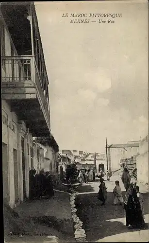 Ak Meknès Marokko, Une Rue, Straßenpartie