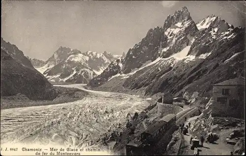 Ak Chamonix Mont Blanc Haute Savoie, Mer de Glace et chemin de fer du Montenvers, Gletscherzunge