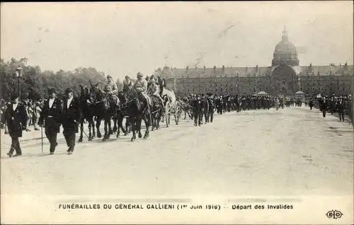 Ak Paris VII, Les Invalides, Funerailles du General Gallieni 1916, Trauerzug