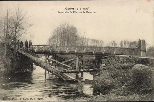 Ak Flin Meurthe et Moselle, Passerelle de Flin sur la Meurthe, Behelfsbrücke